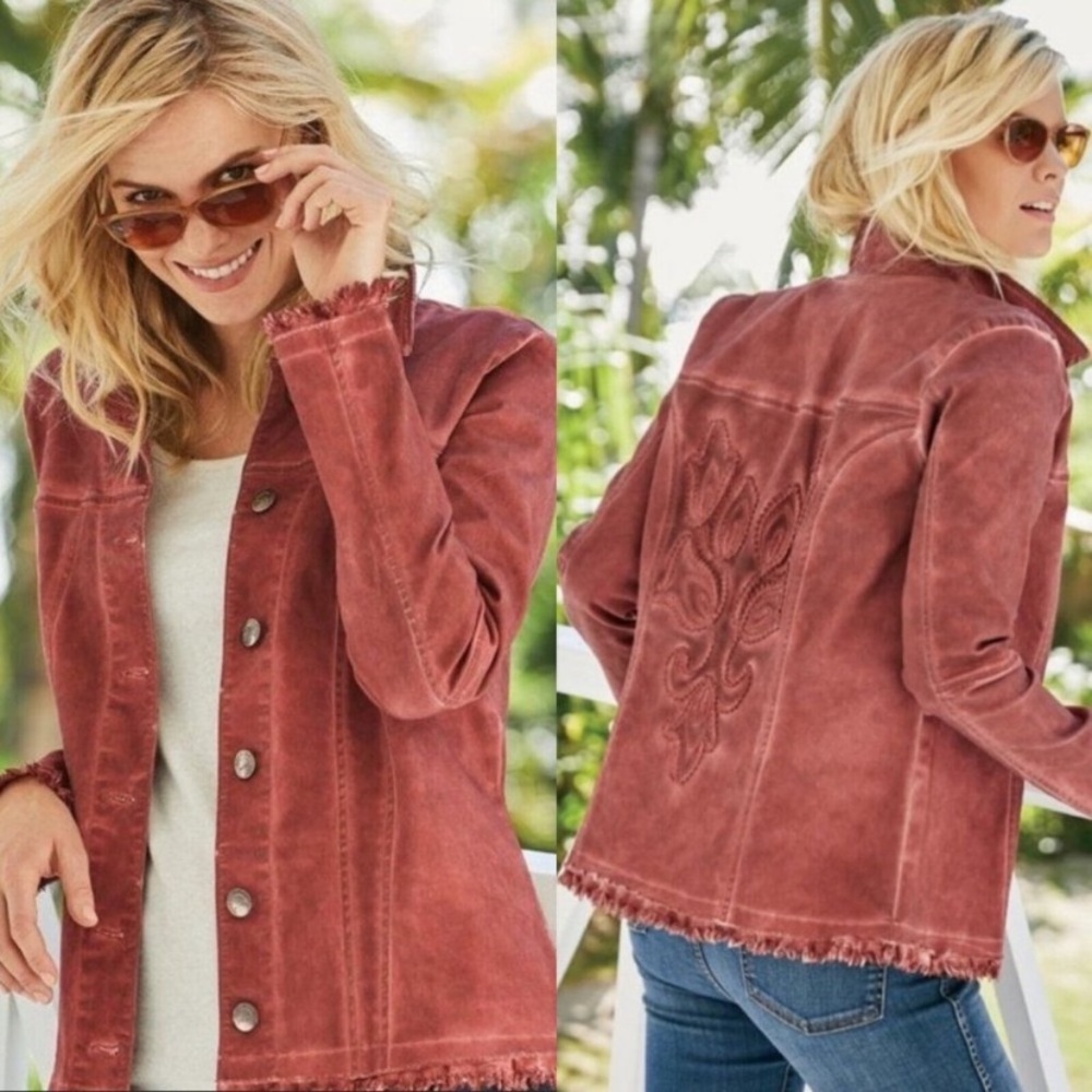 NWT Soft Surroundings Boho Red Embroidered Jacket